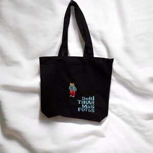Black Tote Bag with Fun Embroidery